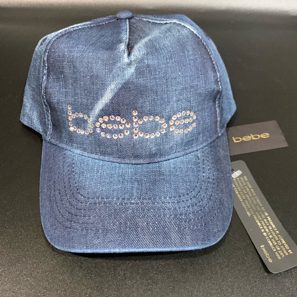 Bebe Distressed Hat with Rhinestone Logo Embellished Baseball Cap 🧢